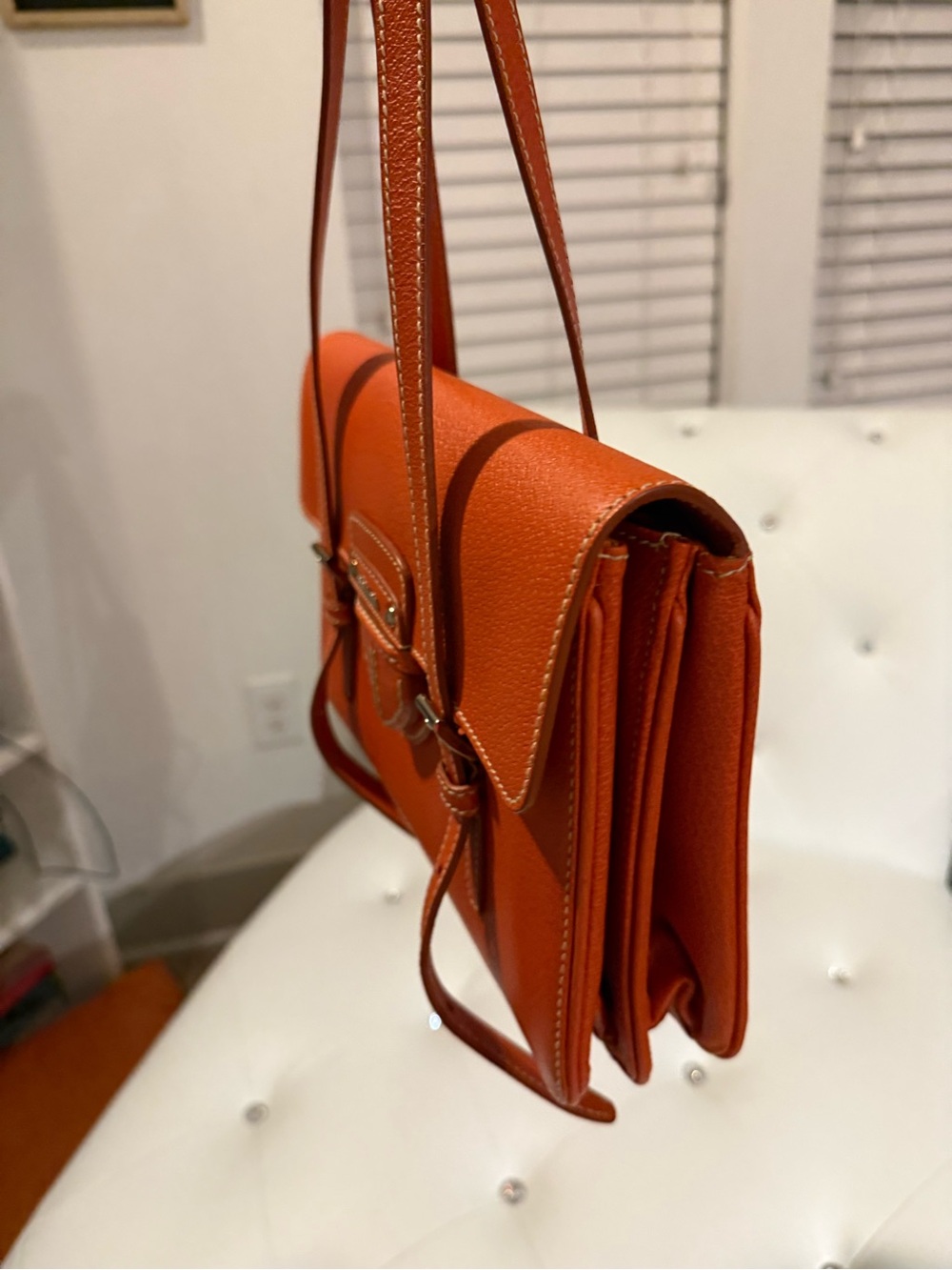 Prada Orange Double-Strap Leather Shoulder Bag - Vintage - Picture 12 of 13